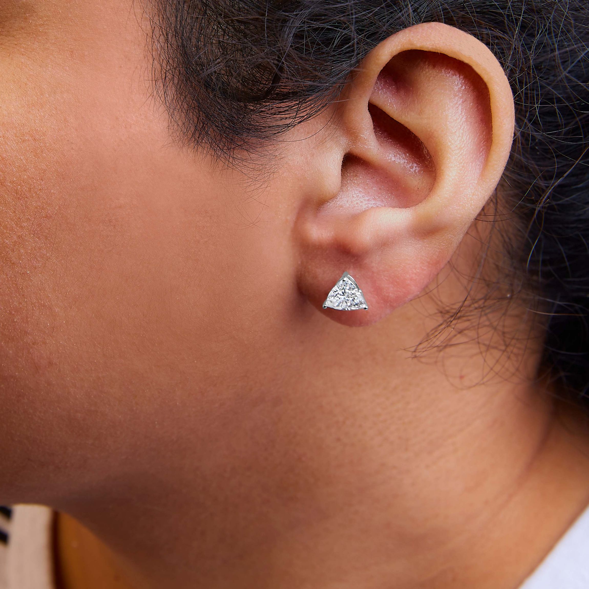 Lab Created 14K White Gold 2.0 Ct Trillion Lab Grown Diamond 3-Prong Solitaire Stud Earrings