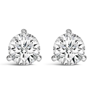 Haus of Brilliance Lab Created 14K White Gold 3.0 Cttw 3-Prong Martini Set Brilliant Round-Cut Solitaire Lab Grown Diamond Screwback Stud Earrings