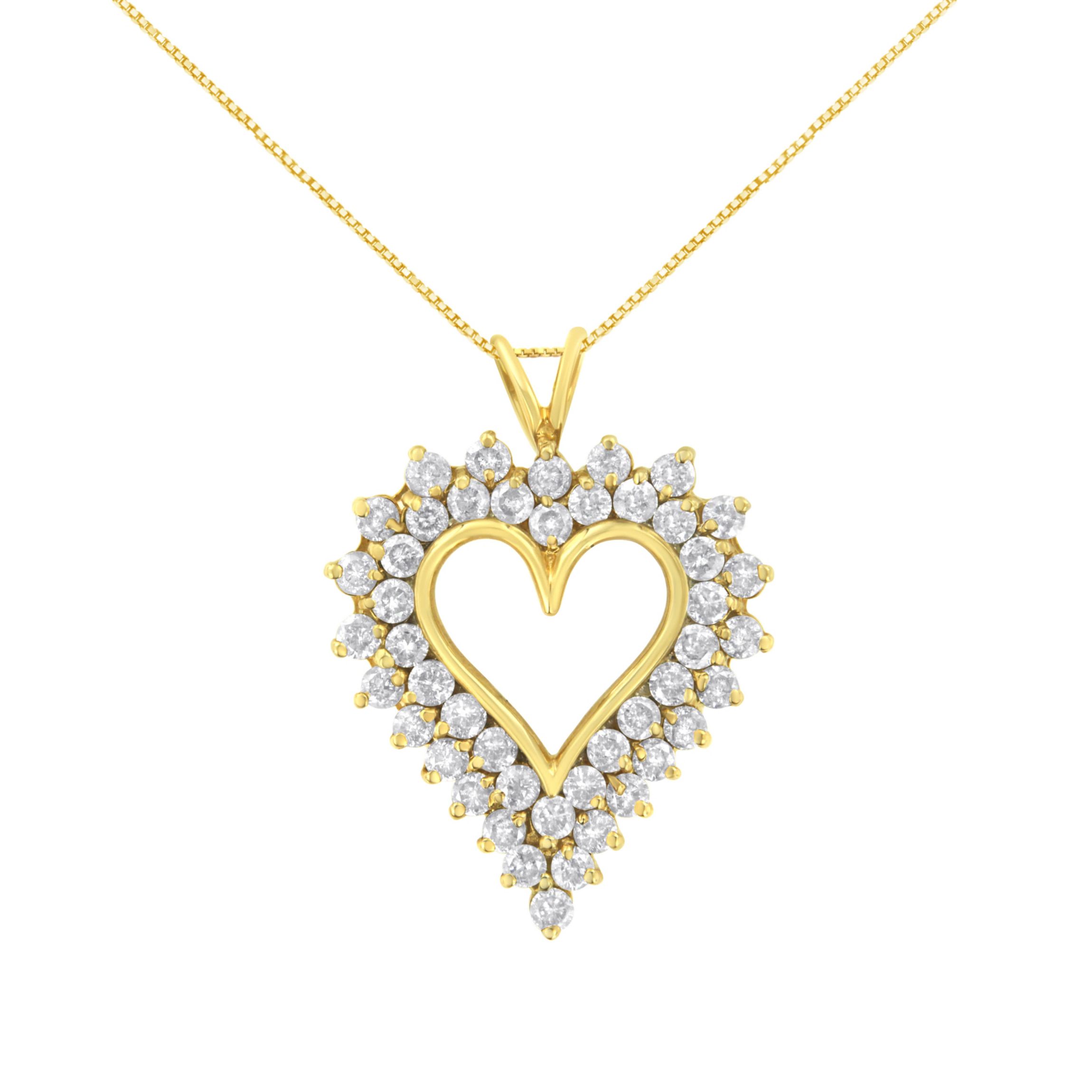 14K Yellow Gold Silver 4 cttw Round-cut Diamond Cluster Heart Pendant Necklace