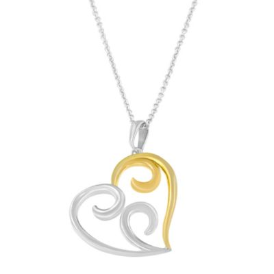 Haus of Brilliance 10K Yellow Gold Over Silver Open Heart with Swirls 18" Box Chain Pendant Necklace