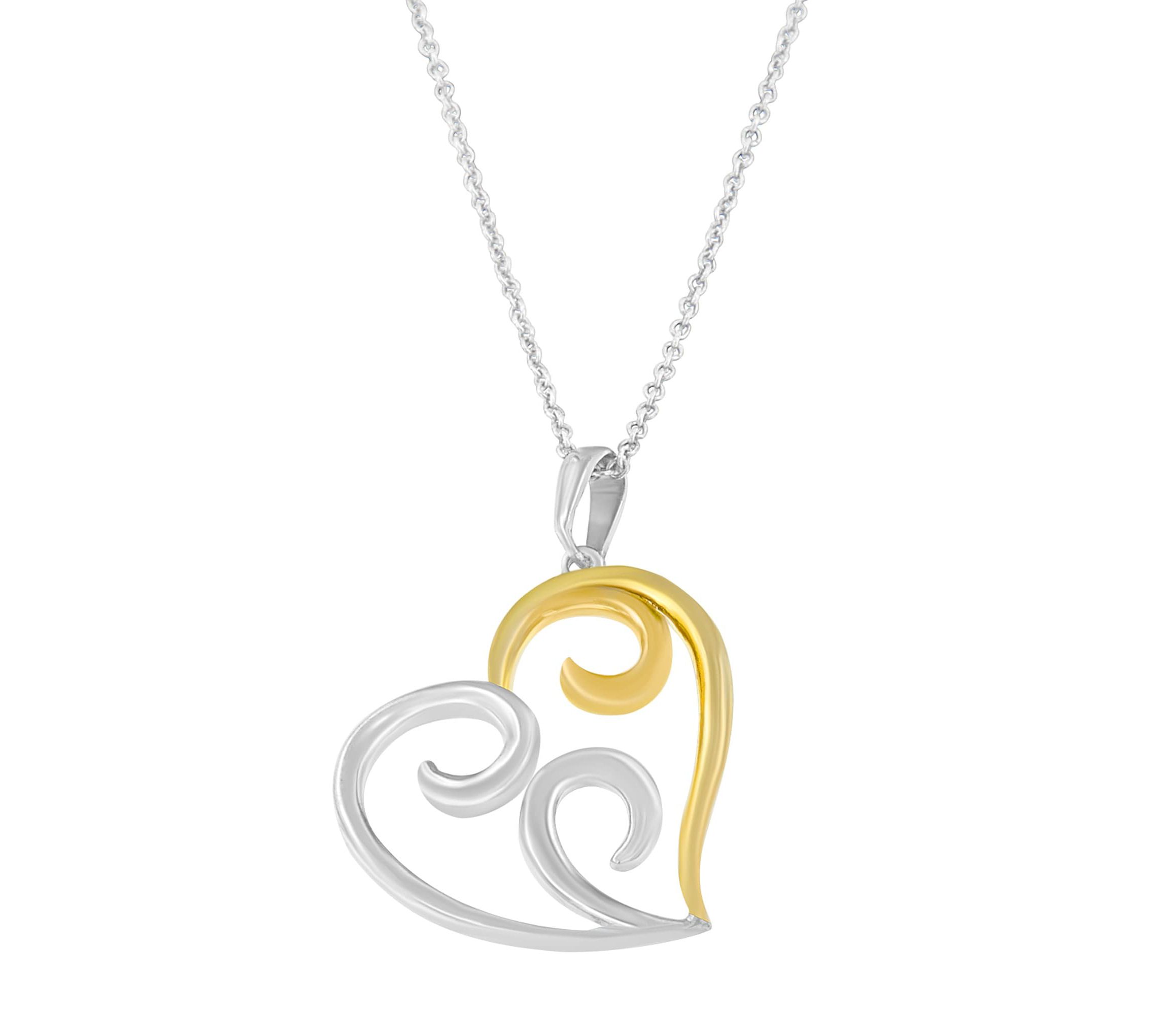 10K Yellow Gold Over Silver Open Heart with Swirls 18" Box Chain Pendant Necklace