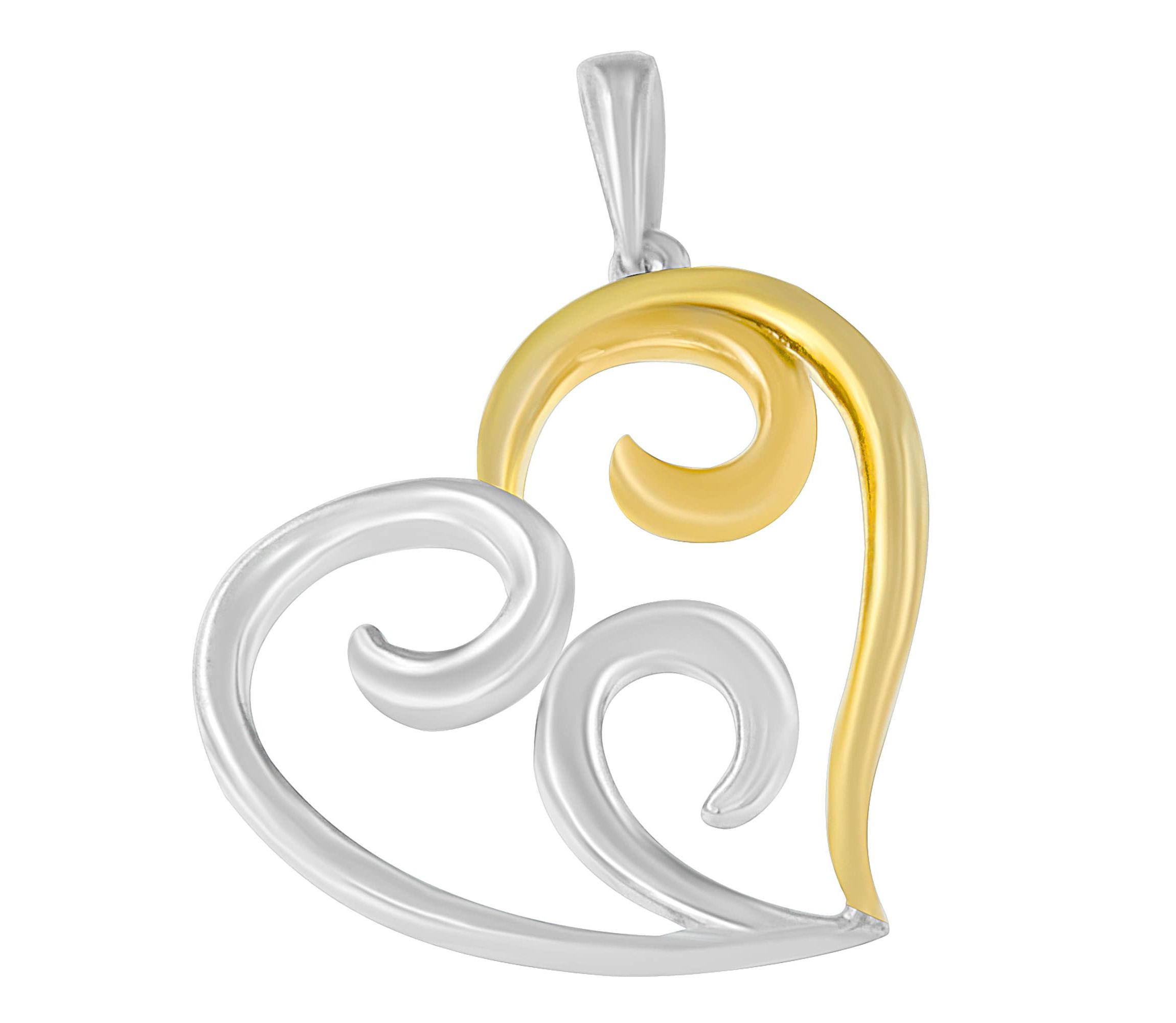 10K Yellow Gold Over Silver Open Heart with Swirls 18" Box Chain Pendant Necklace
