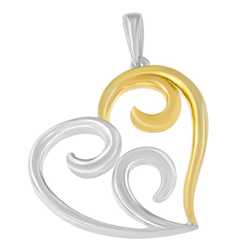 10K Yellow Gold Over Silver Open Heart with Swirls 18" Box Chain Pendant Necklace