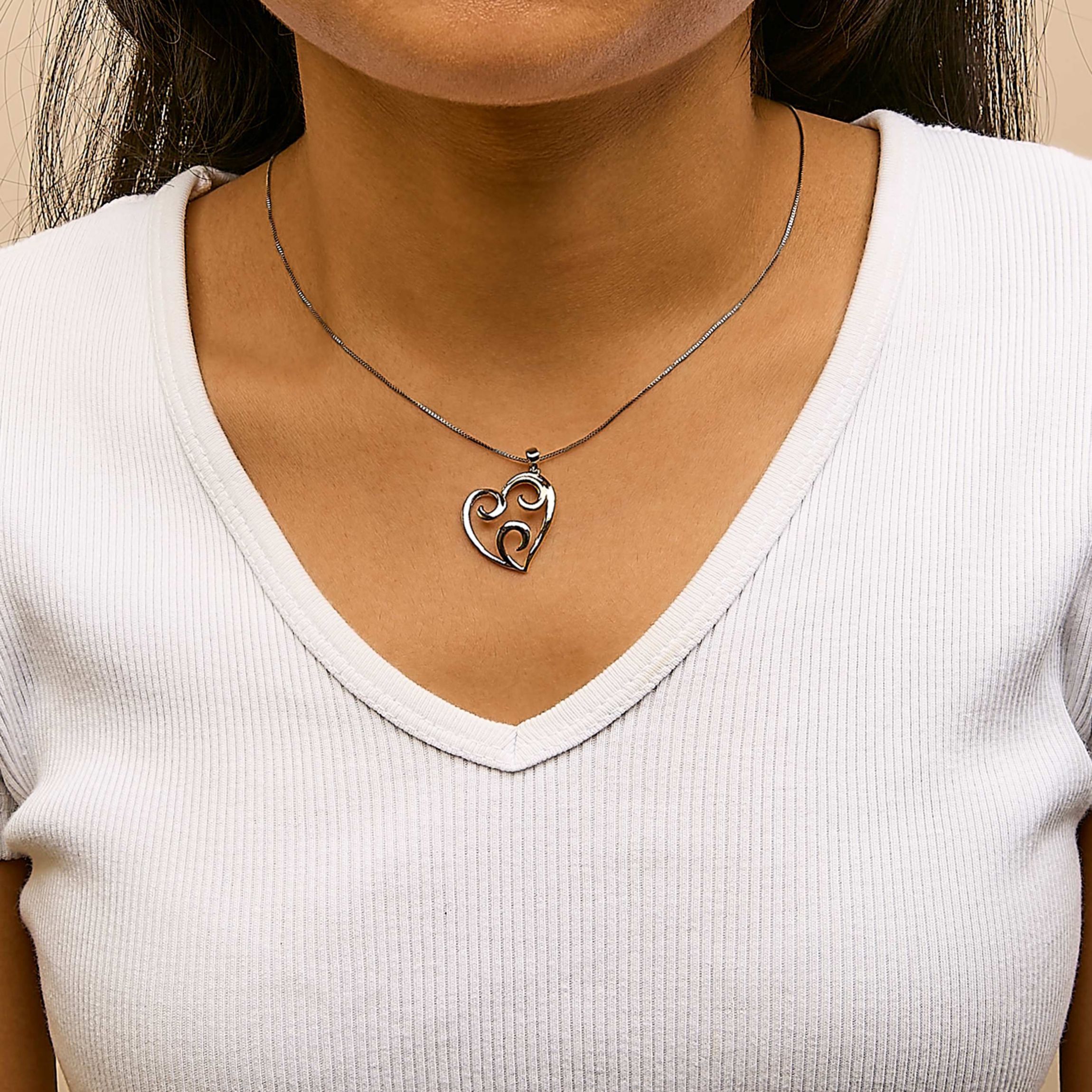 10K Yellow Gold Over Silver Open Heart with Swirls 18" Box Chain Pendant Necklace