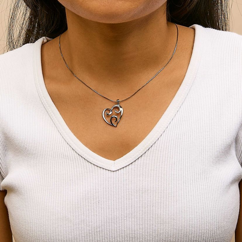 10K Yellow Gold Over Silver Open Heart with Swirls 18" Box Chain Pendant Necklace