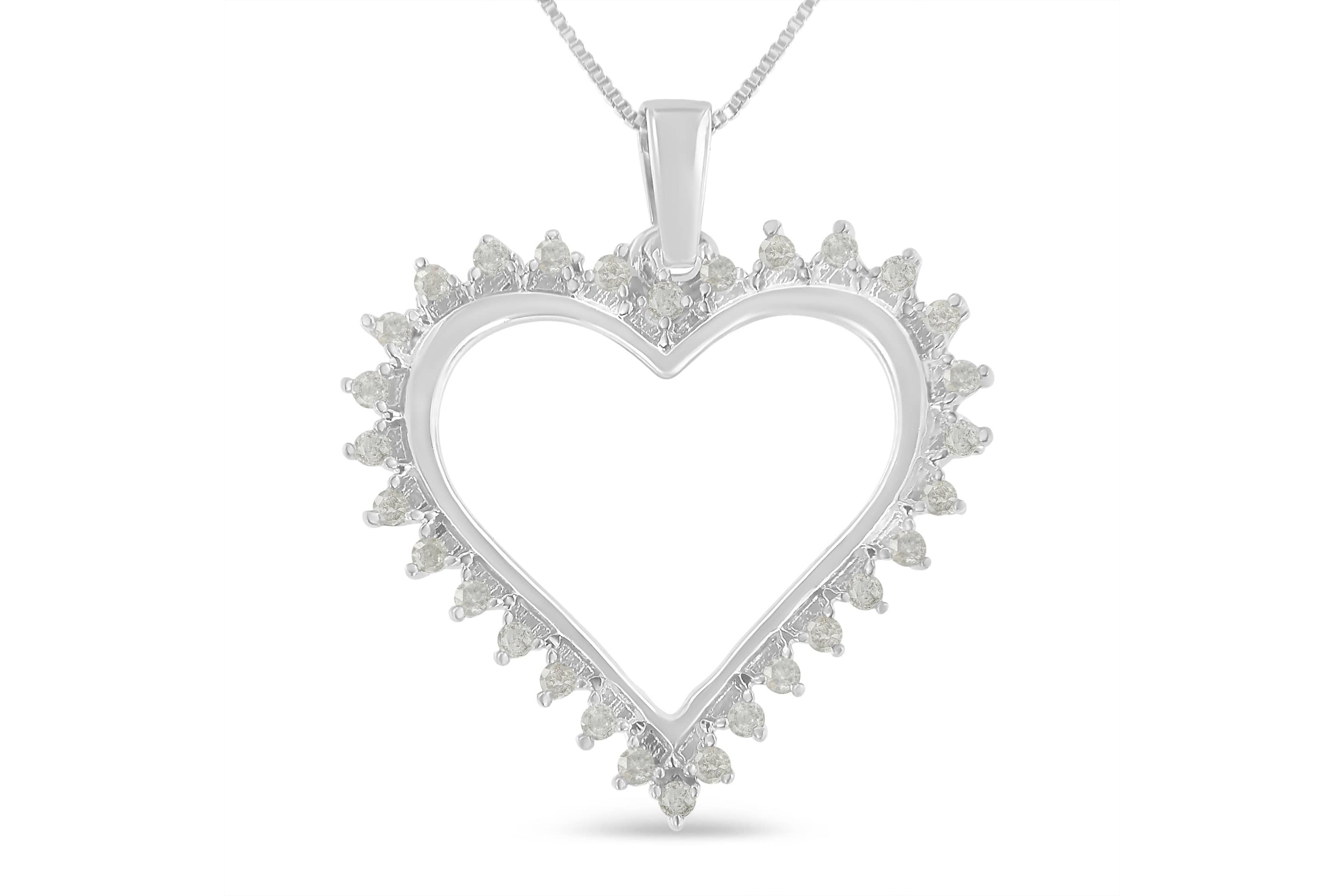 .925 Sterling Silver 1/4 cttw 3-Prong Diamond Open Heart 18" Pendant Necklace