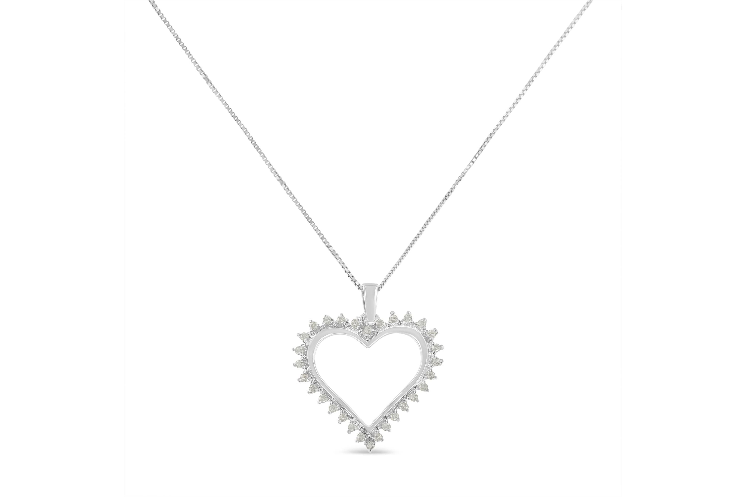 .925 Sterling Silver 1/4 cttw 3-Prong Diamond Open Heart 18" Pendant Necklace