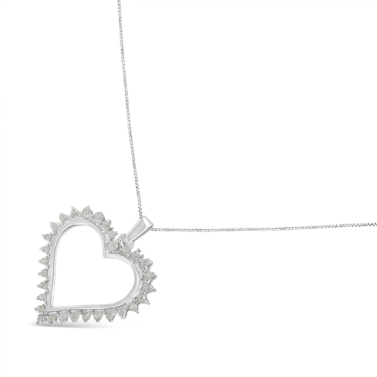 .925 Sterling Silver 1/4 cttw 3-Prong Diamond Open Heart 18" Pendant Necklace
