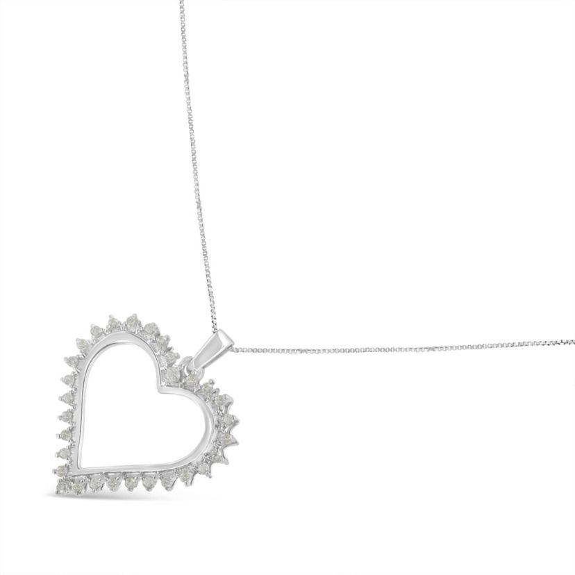 .925 Sterling Silver 1/4 cttw 3-Prong Diamond Open Heart 18" Pendant Necklace