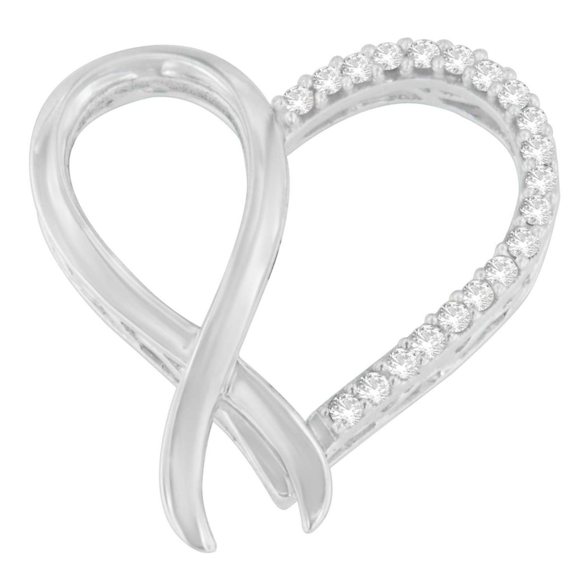 Silver 1/4 cttw Round Cut Diamond Ribbon and Heart Accent Pendant Necklace