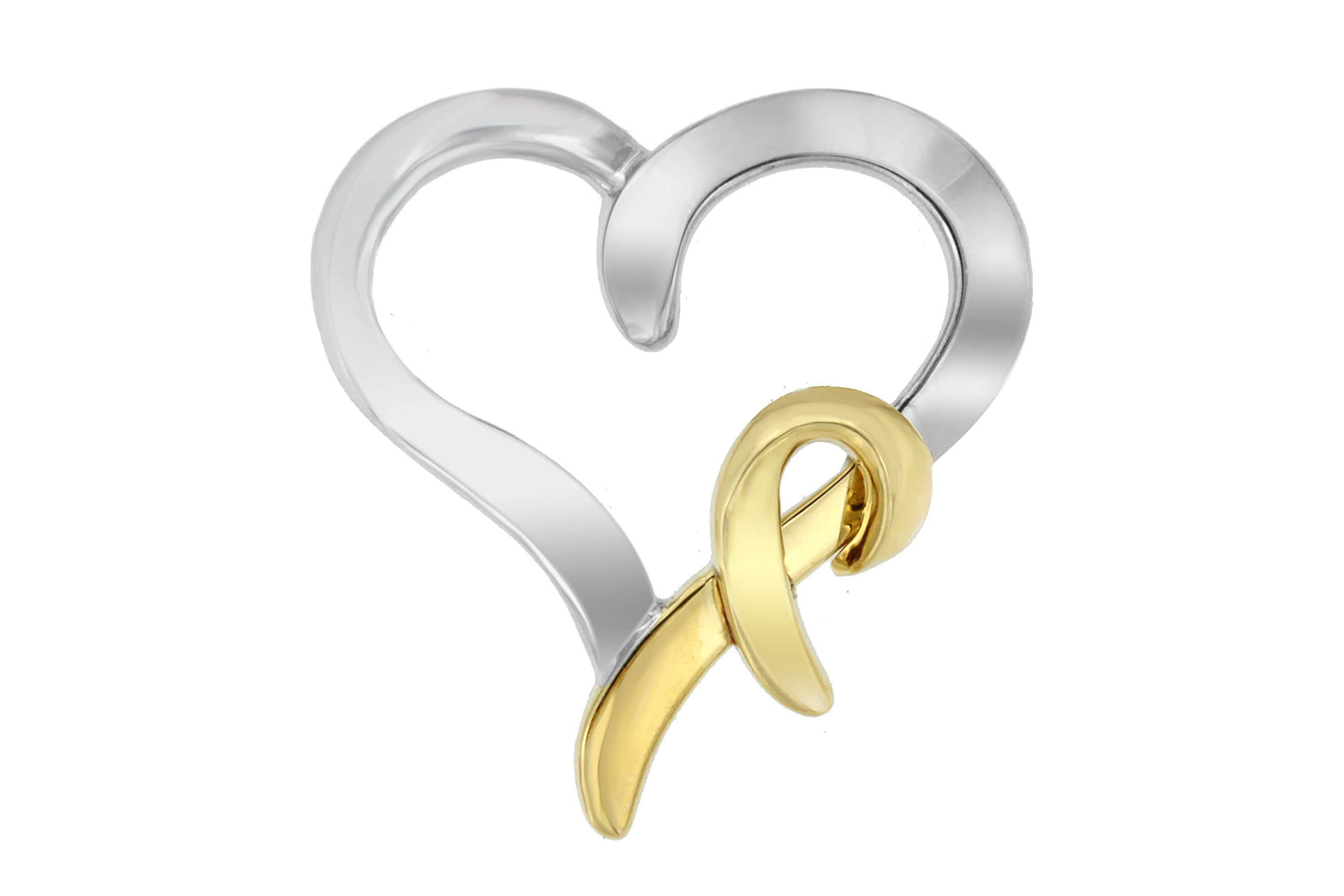 .925 Sterling Silver and 14K Yellow Gold Two-Tone Heart Shaped Pendant Necklace