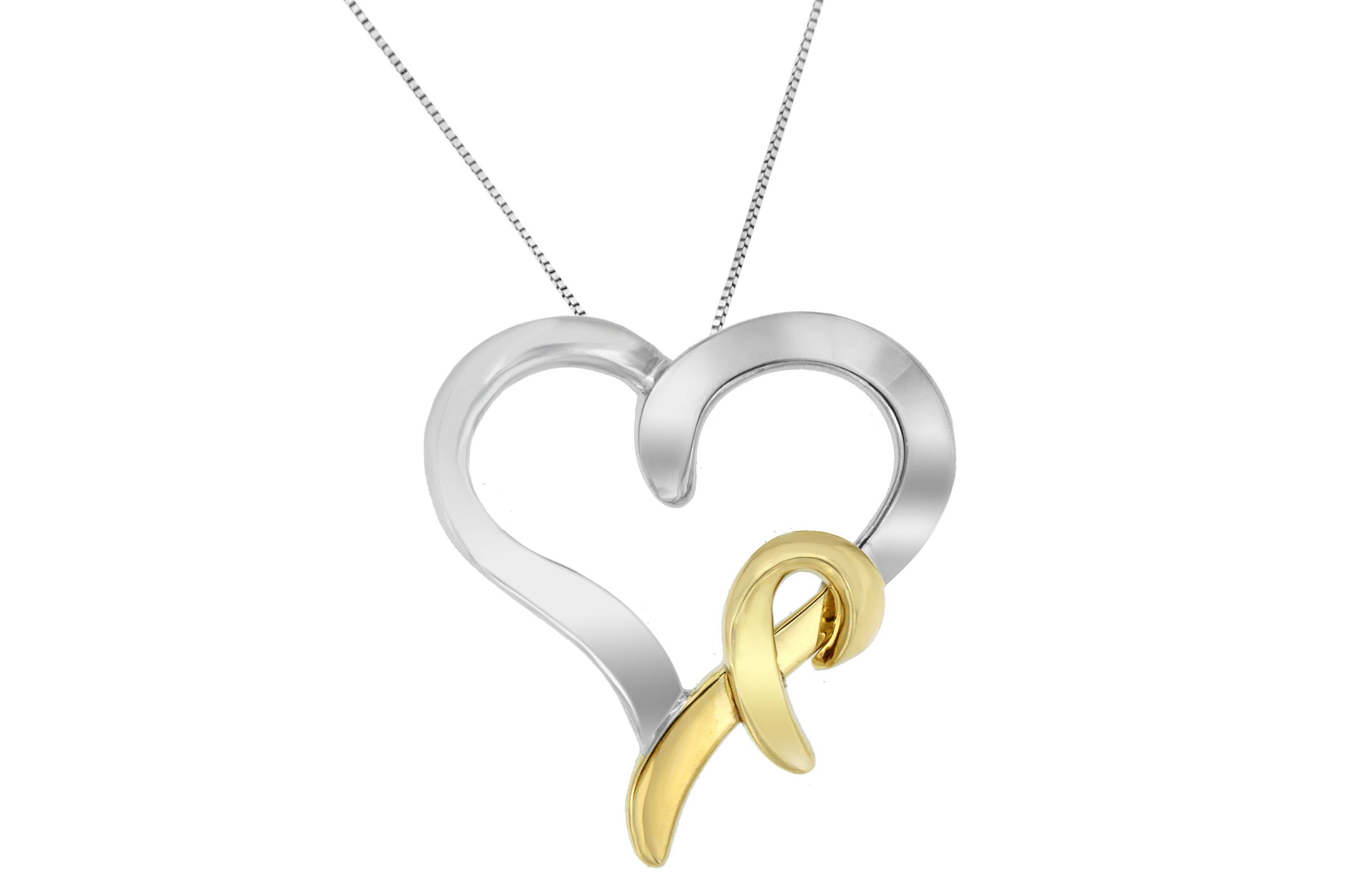 .925 Sterling Silver and 14K Yellow Gold Two-Tone Heart Shaped Pendant Necklace