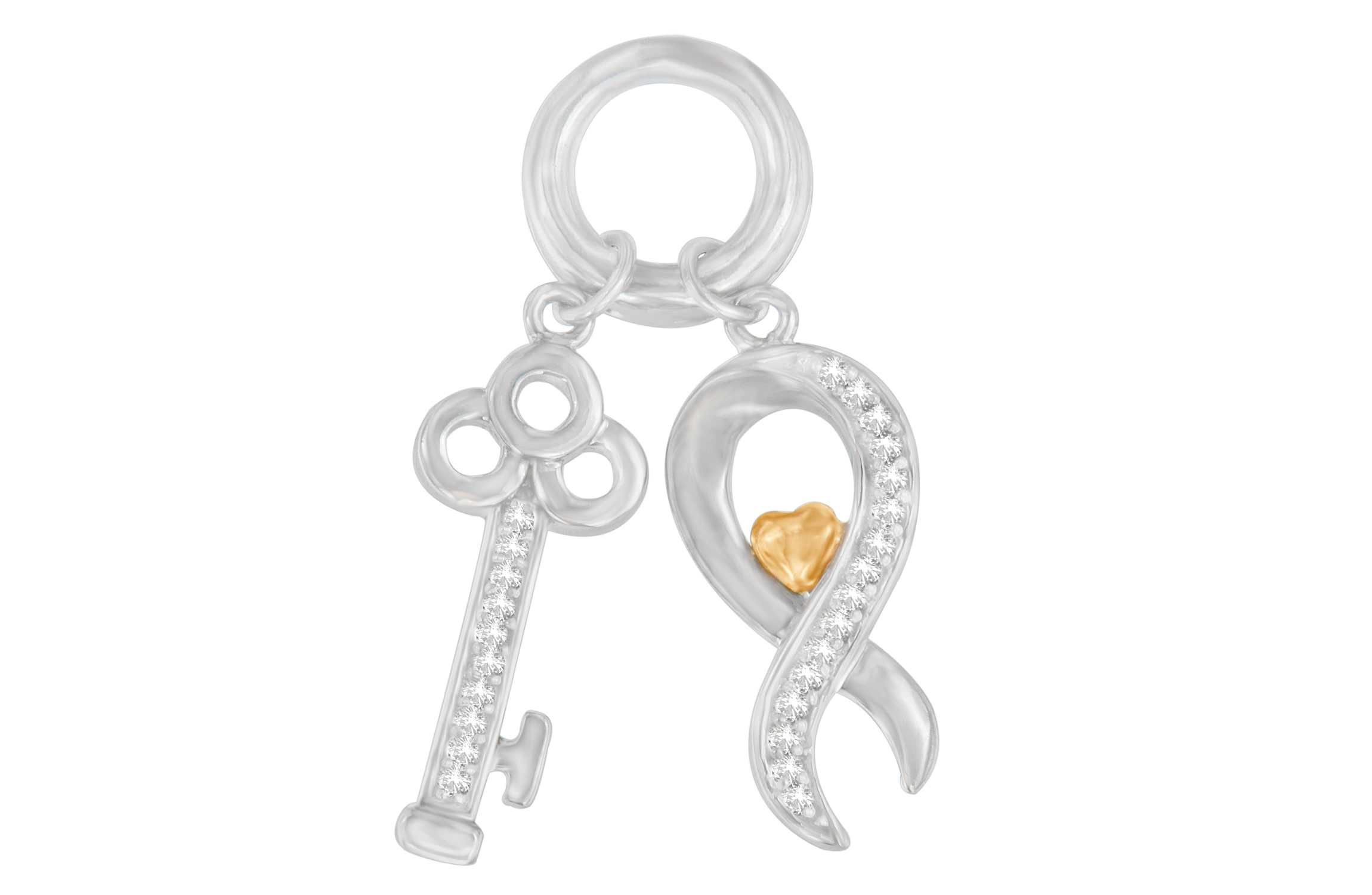 Two Tone .925 Sterling Silver 1/6 cttw Diamond Symbol Key Pendant Necklace