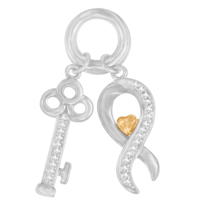 Two Tone .925 Sterling Silver 1/6 cttw Diamond Symbol Key Pendant Necklace