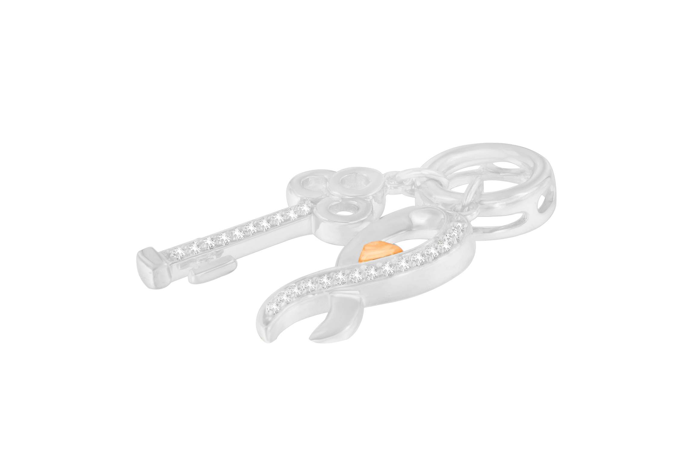 Two Tone .925 Sterling Silver 1/6 cttw Diamond Symbol Key Pendant Necklace