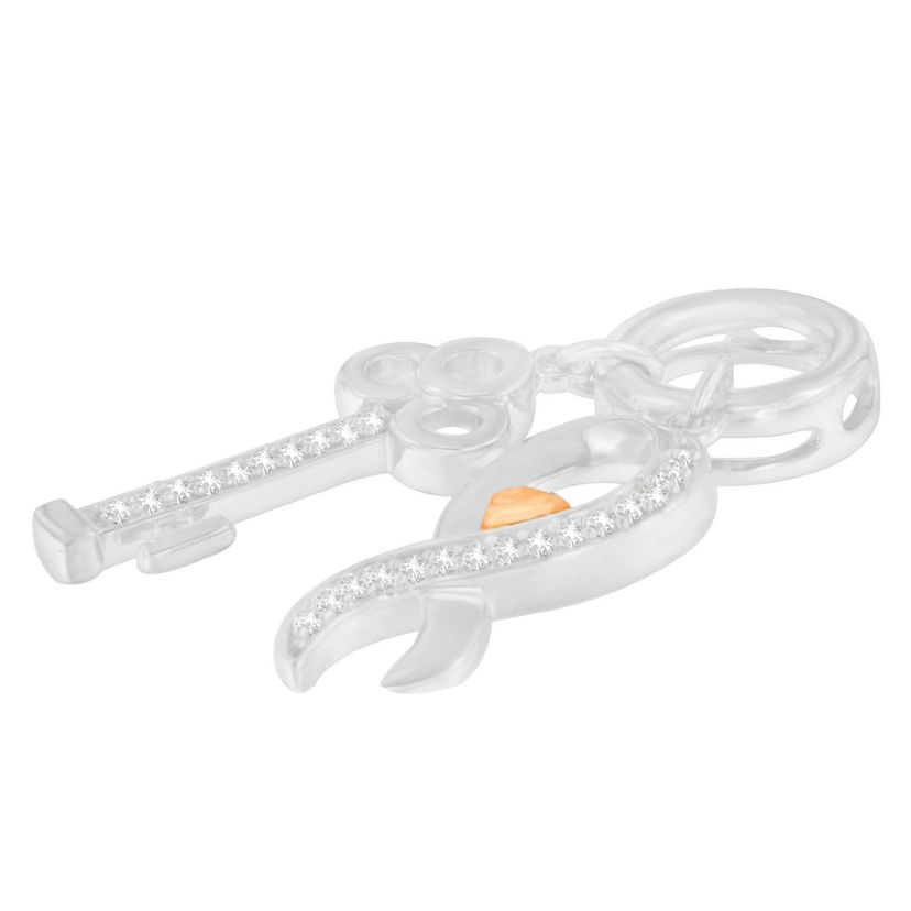 Two Tone .925 Sterling Silver 1/6 cttw Diamond Symbol Key Pendant Necklace