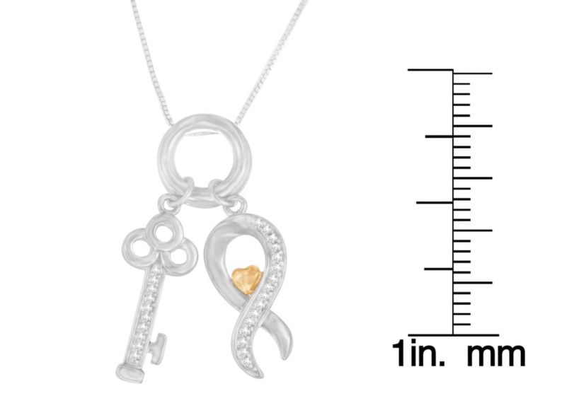 Two Tone .925 Sterling Silver 1/6 cttw Diamond Symbol Key Pendant Necklace