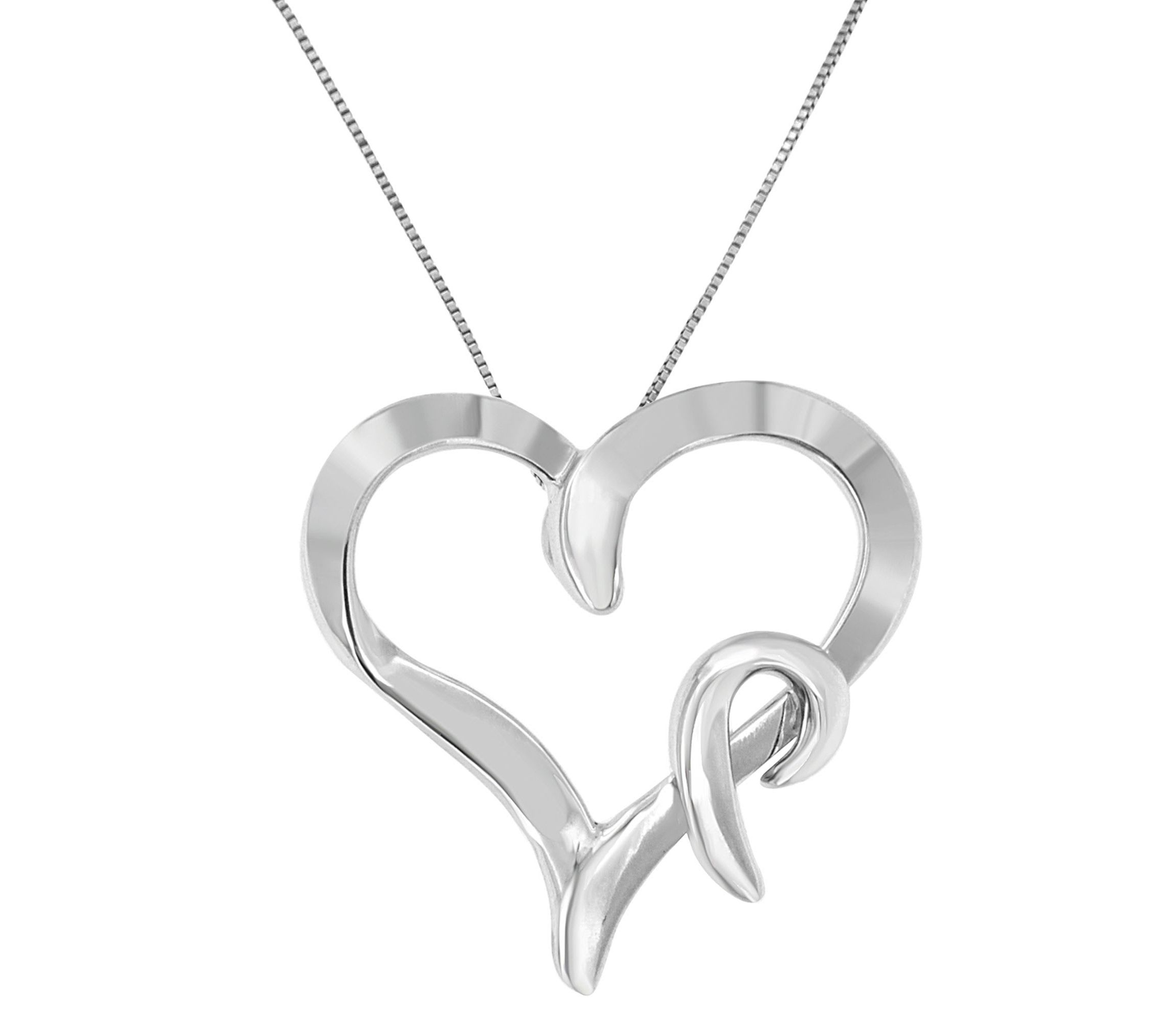 .925 Sterling Silver Heart Shaped Pendant Necklace