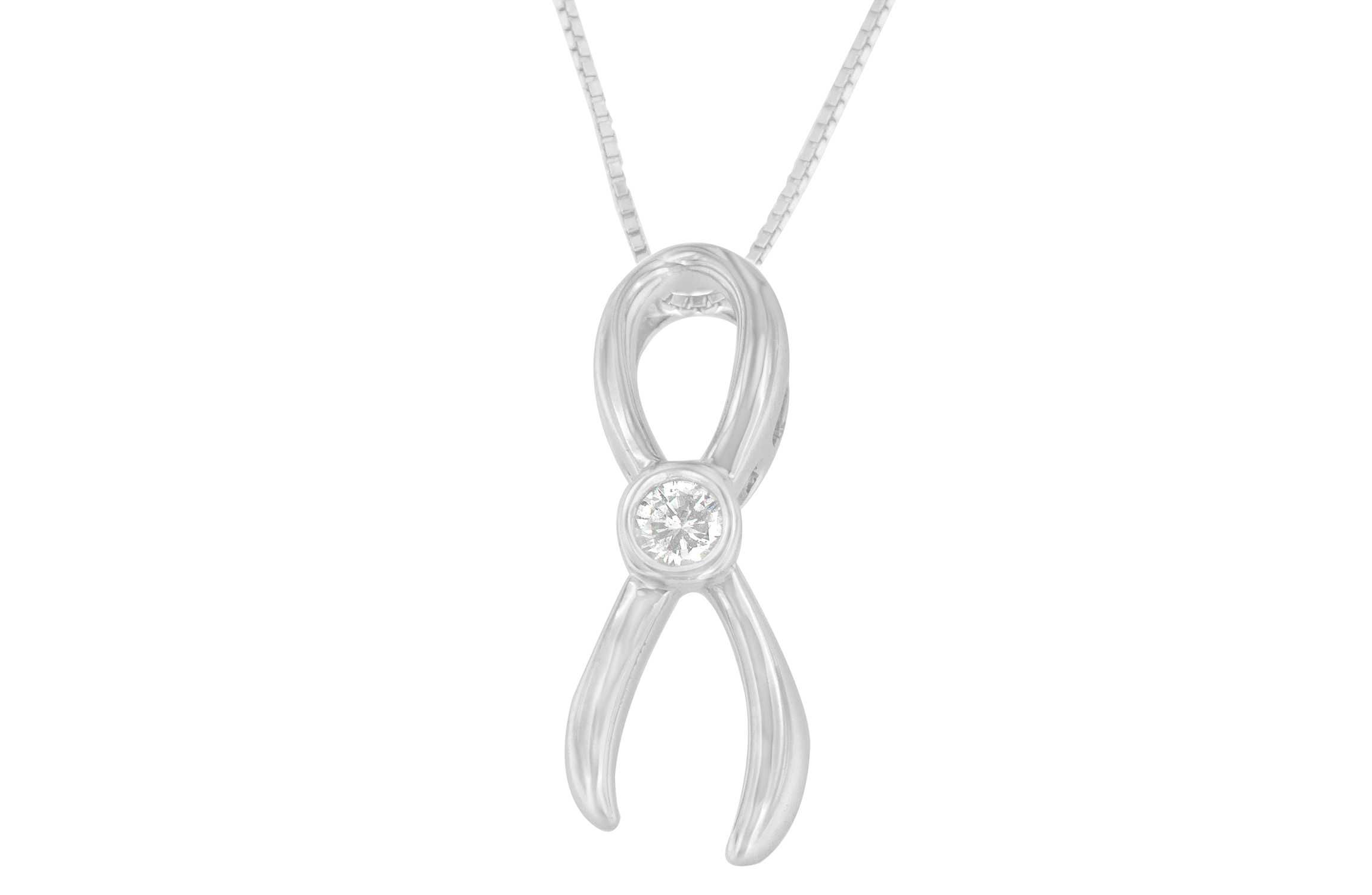 .925 Sterling Silver 1/10 cttw Diamond Ribbon Pendant Necklace