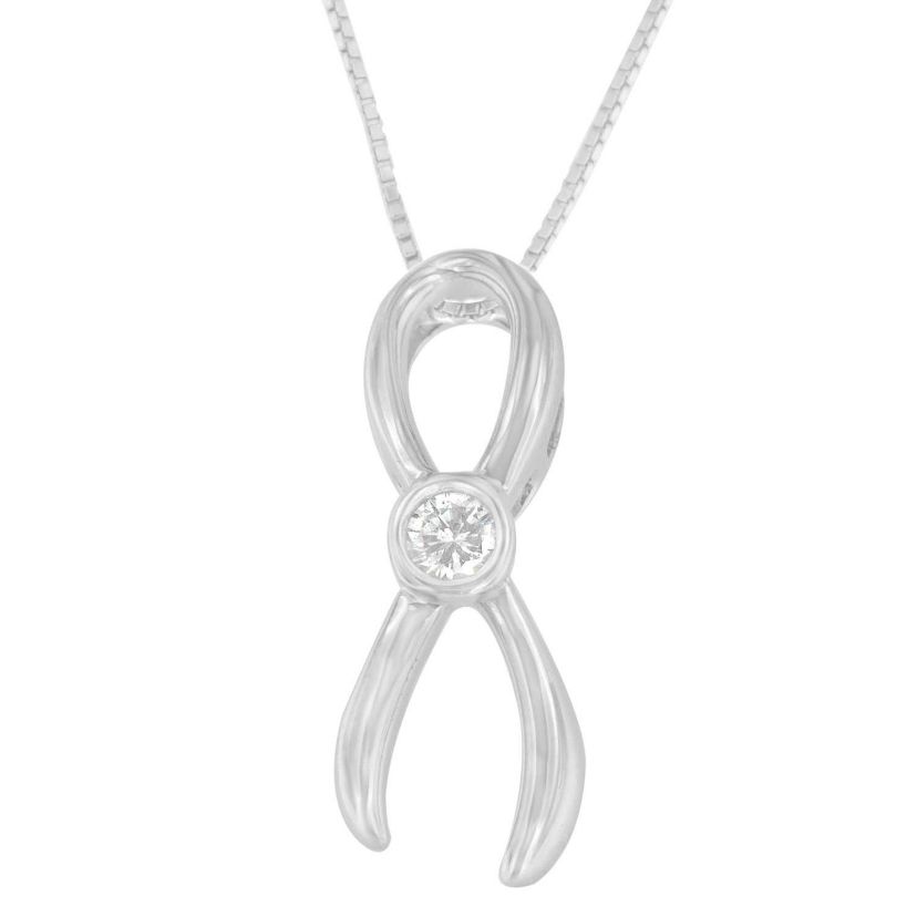 .925 Sterling Silver 1/10 cttw Diamond Ribbon Pendant Necklace