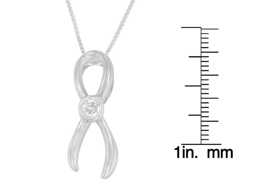 .925 Sterling Silver 1/10 cttw Diamond Ribbon Pendant Necklace