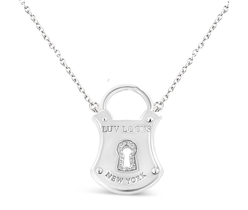 .925 Sterling Silver 1/10 Cttw Diamond Lock Pendant 18" Necklace