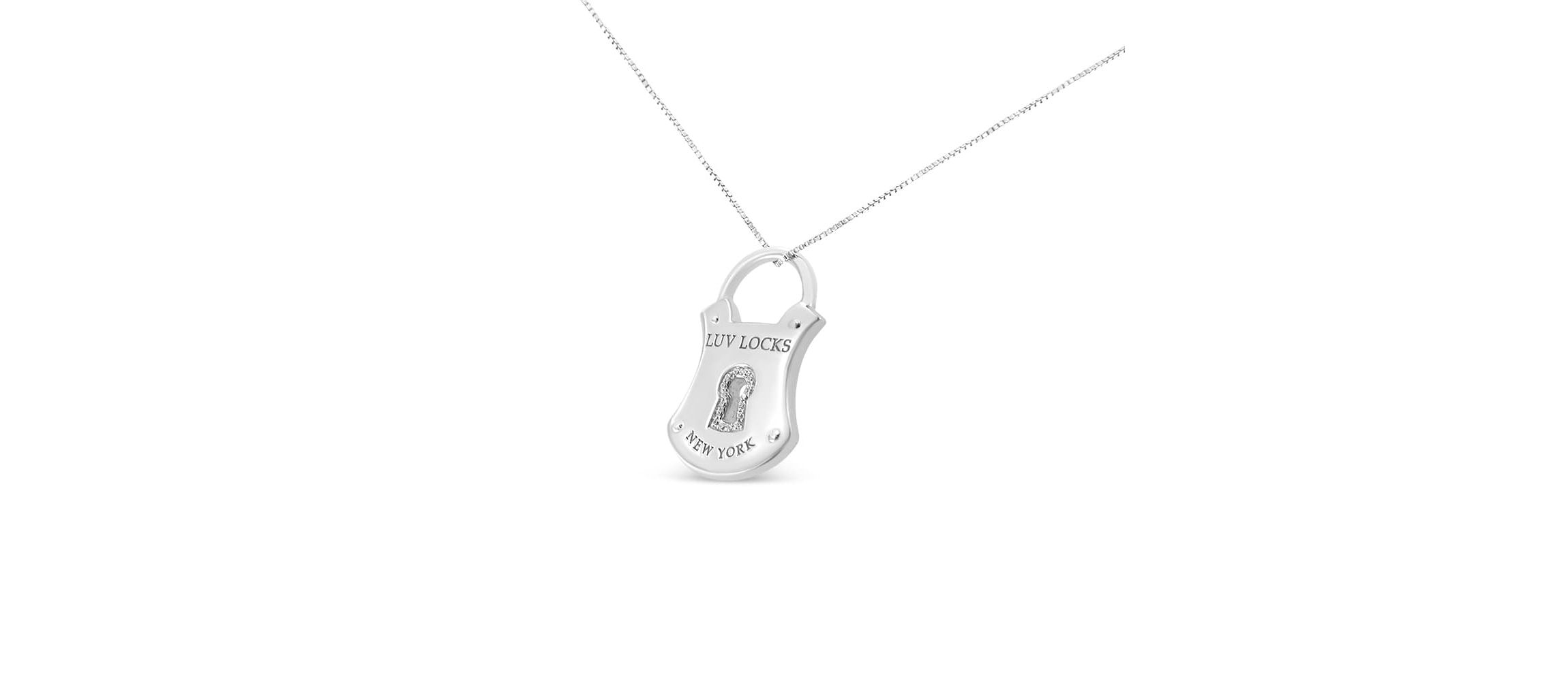 .925 Sterling Silver 1/10 Cttw Diamond Lock Pendant 18" Necklace