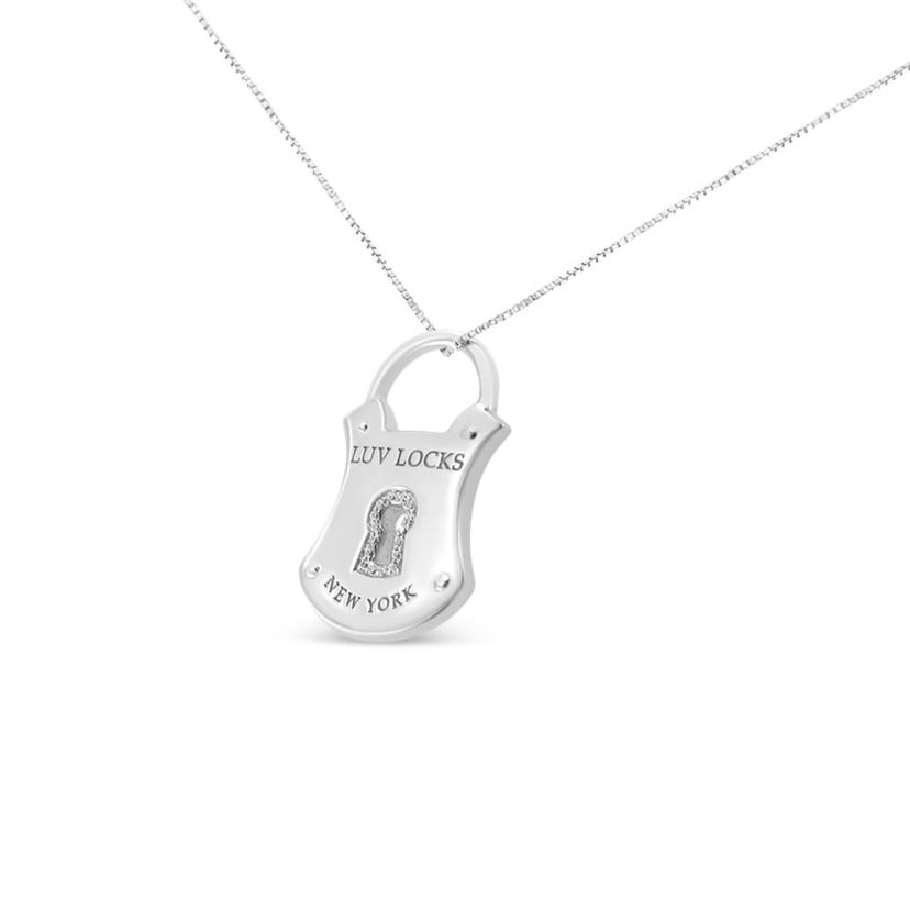 .925 Sterling Silver 1/10 Cttw Diamond Lock Pendant 18" Necklace