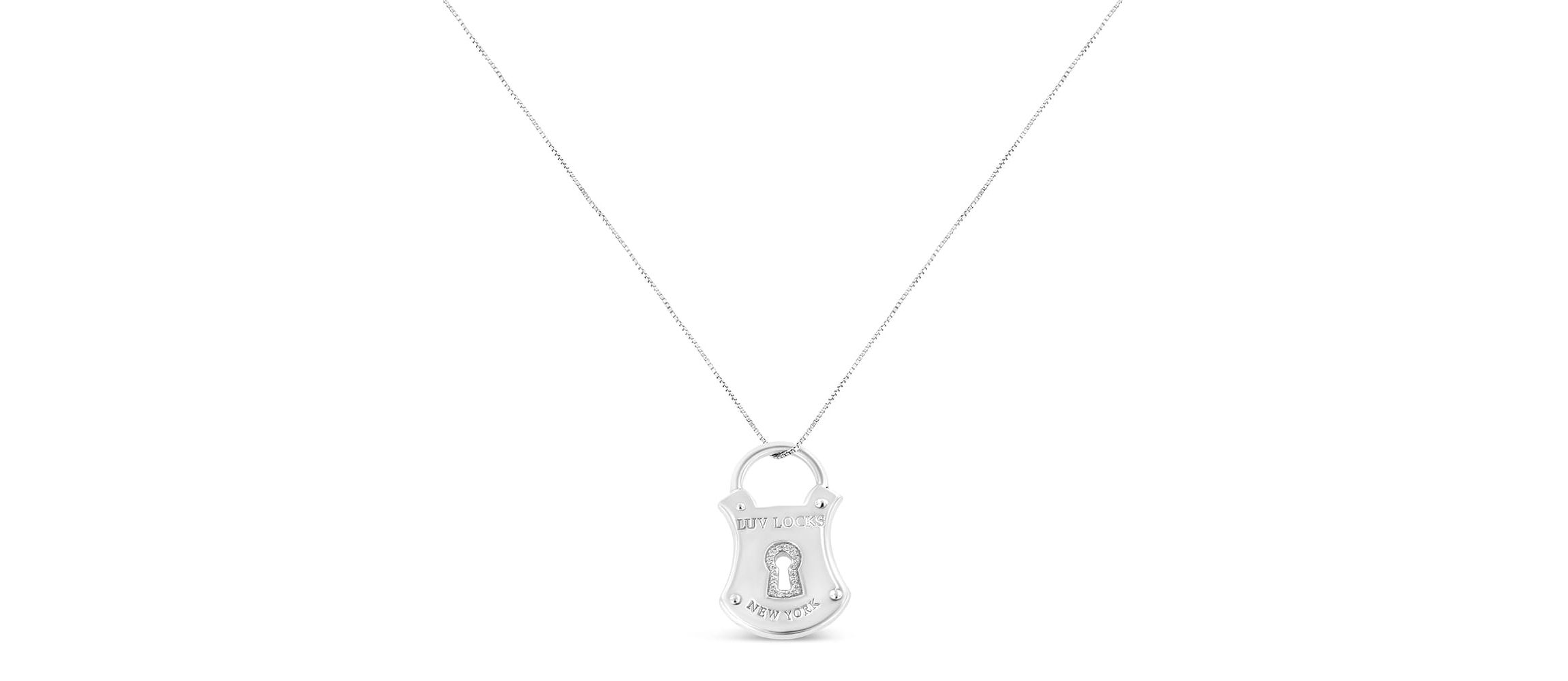 .925 Sterling Silver 1/10 Cttw Diamond Lock Pendant 18" Necklace