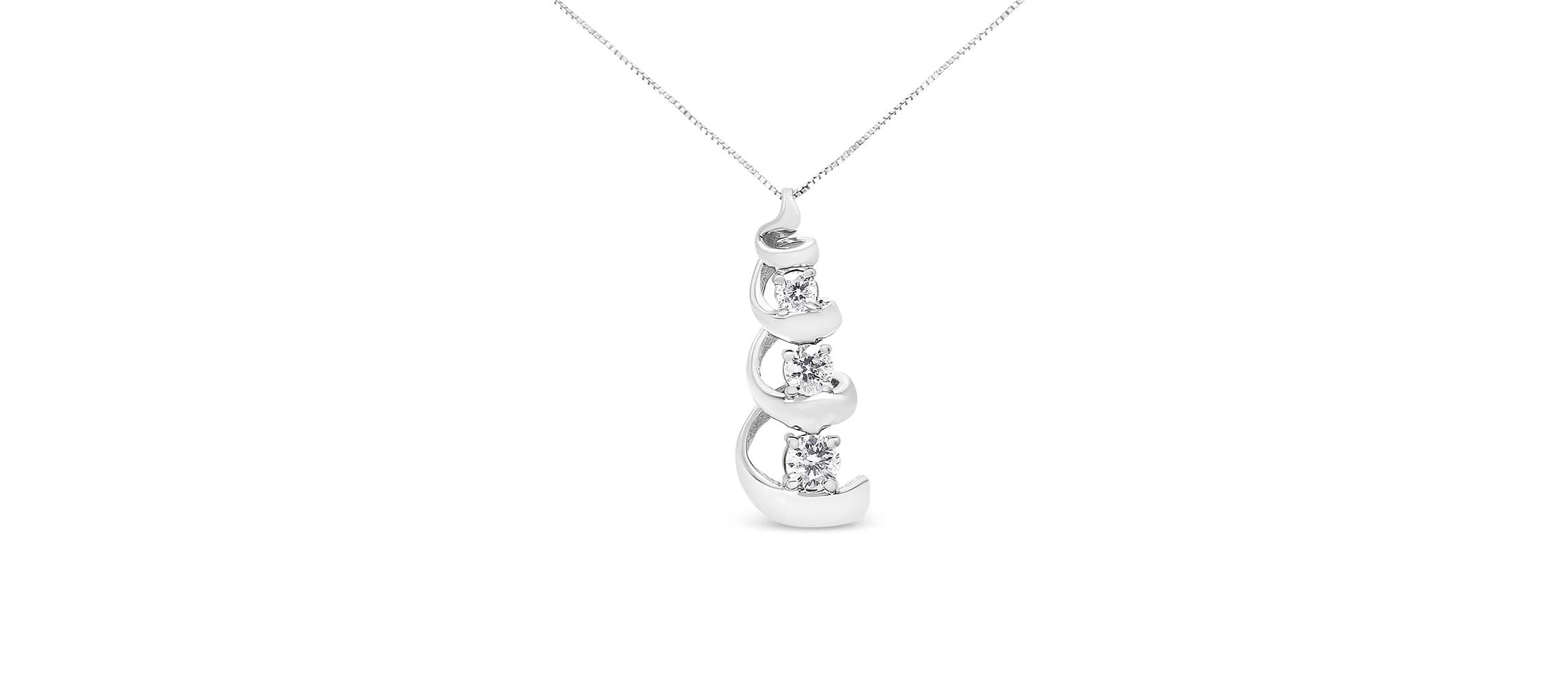 .925 Sterling Silver 1/4 cttw Diamond Swirl Shape Pendant Necklace