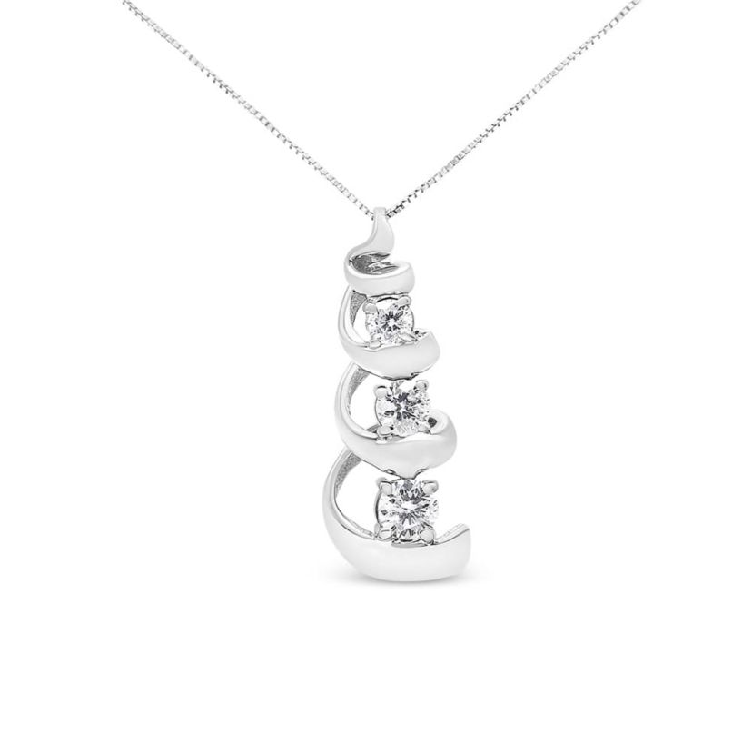 .925 Sterling Silver 1/4 cttw Diamond Swirl Shape Pendant Necklace