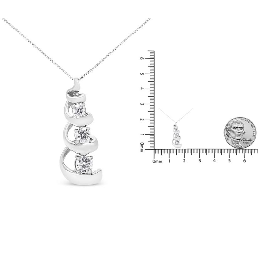 .925 Sterling Silver 1/4 cttw Diamond Swirl Shape Pendant Necklace