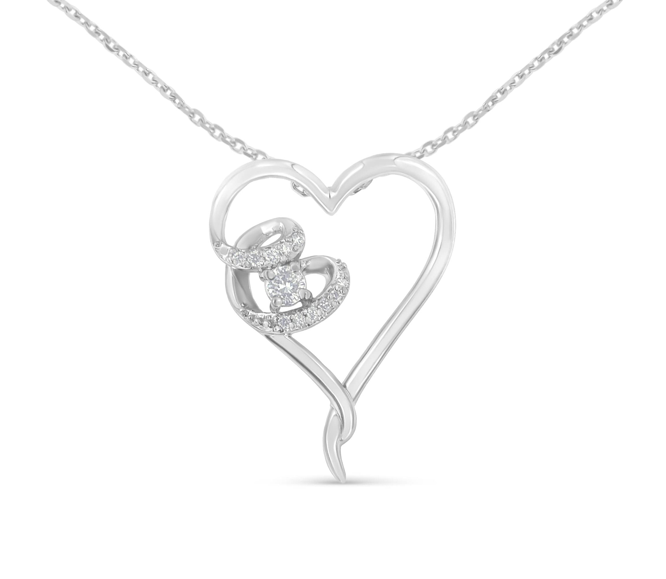 .925 Sterling Silver 1/10 cttw Diamond Heart Pendant Necklace