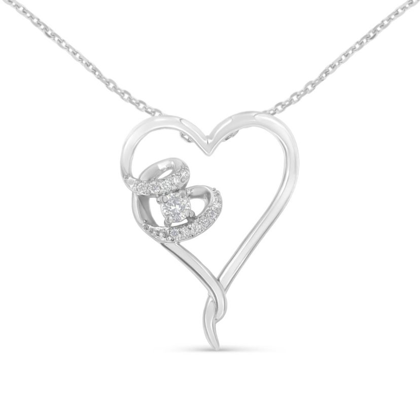 .925 Sterling Silver 1/10 cttw Diamond Heart Pendant Necklace