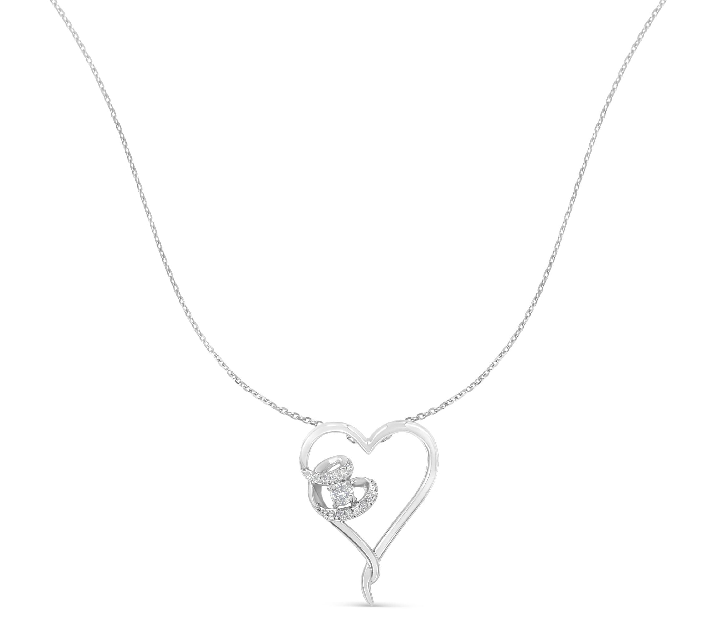 .925 Sterling Silver 1/10 cttw Diamond Heart Pendant Necklace