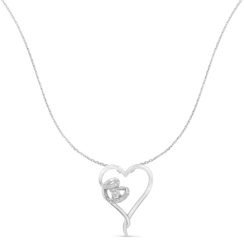 .925 Sterling Silver 1/10 cttw Diamond Heart Pendant Necklace