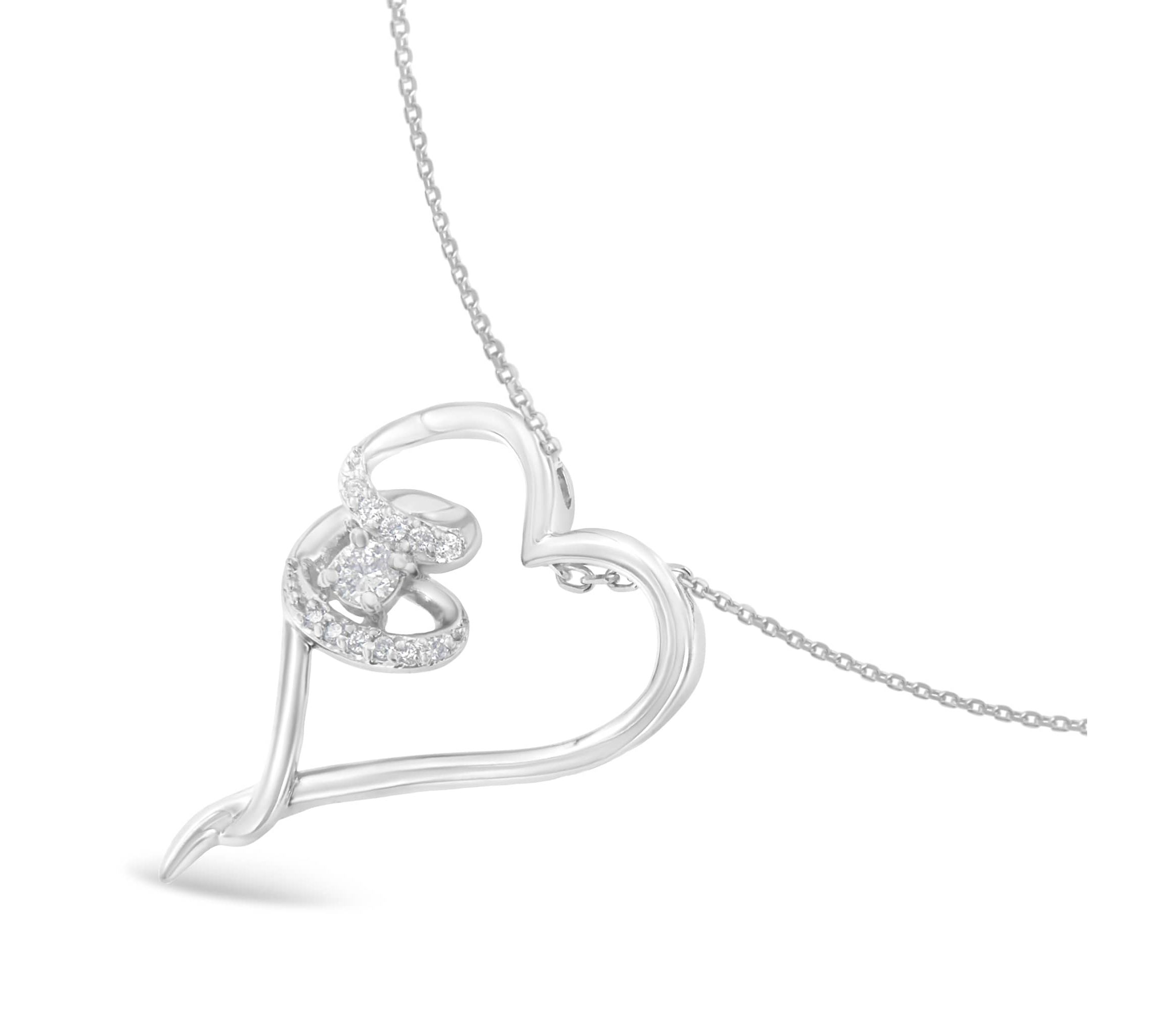 .925 Sterling Silver 1/10 cttw Diamond Heart Pendant Necklace