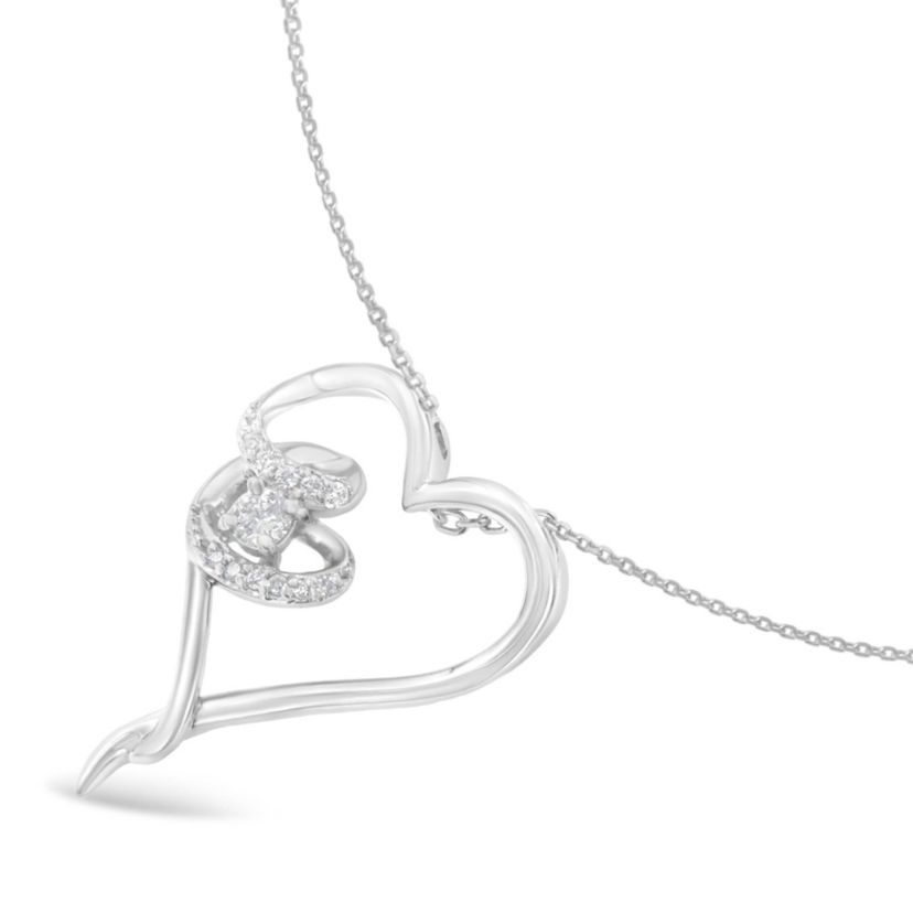 .925 Sterling Silver 1/10 cttw Diamond Heart Pendant Necklace