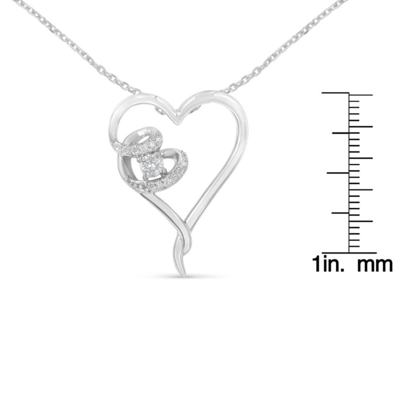 .925 Sterling Silver 1/10 cttw Diamond Heart Pendant Necklace