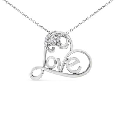 Haus of Brilliance Silver 1/10 Cttw Round Diamond Accented Open Heart with Love 18" Pendant Necklace, White, 18 in