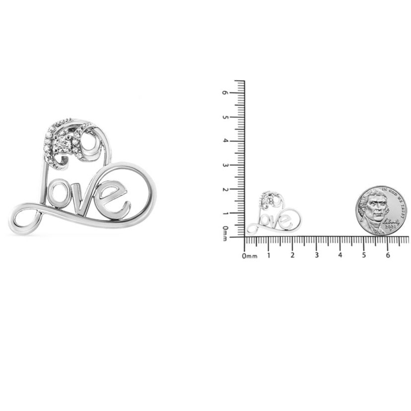 Silver 1/10 Cttw Round Diamond Accented Open Heart with Love 18" Pendant Necklace