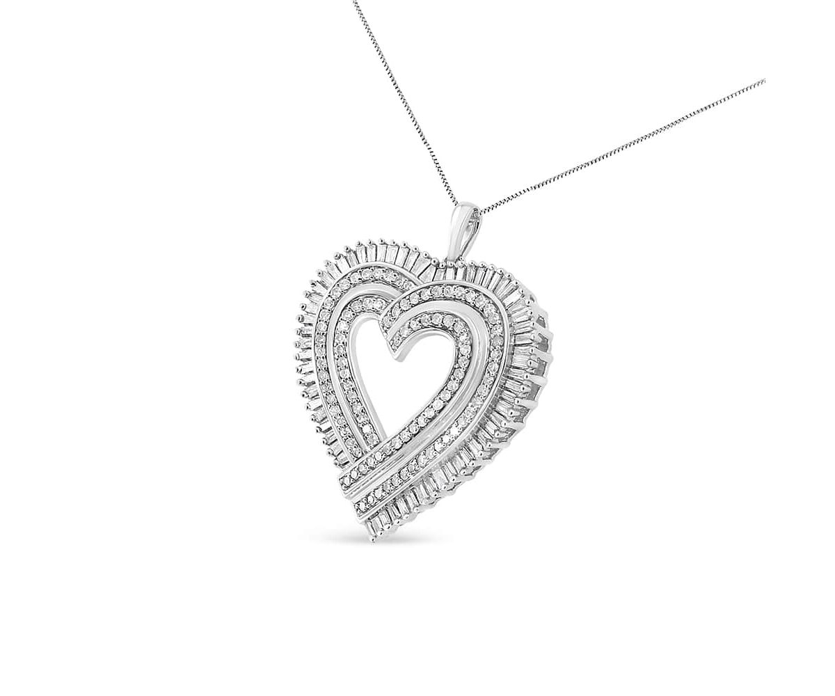 Silver 1 1/4 Cttw Diamond Composite Heart 18" Pendant Necklace