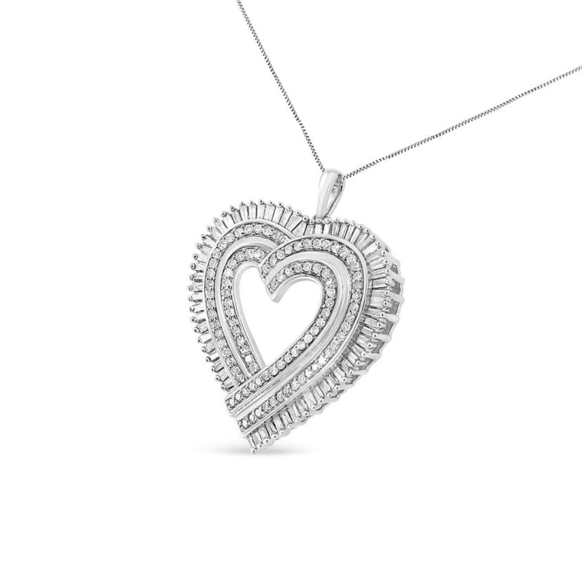 Silver 1 1/4 Cttw Diamond Composite Heart 18" Pendant Necklace
