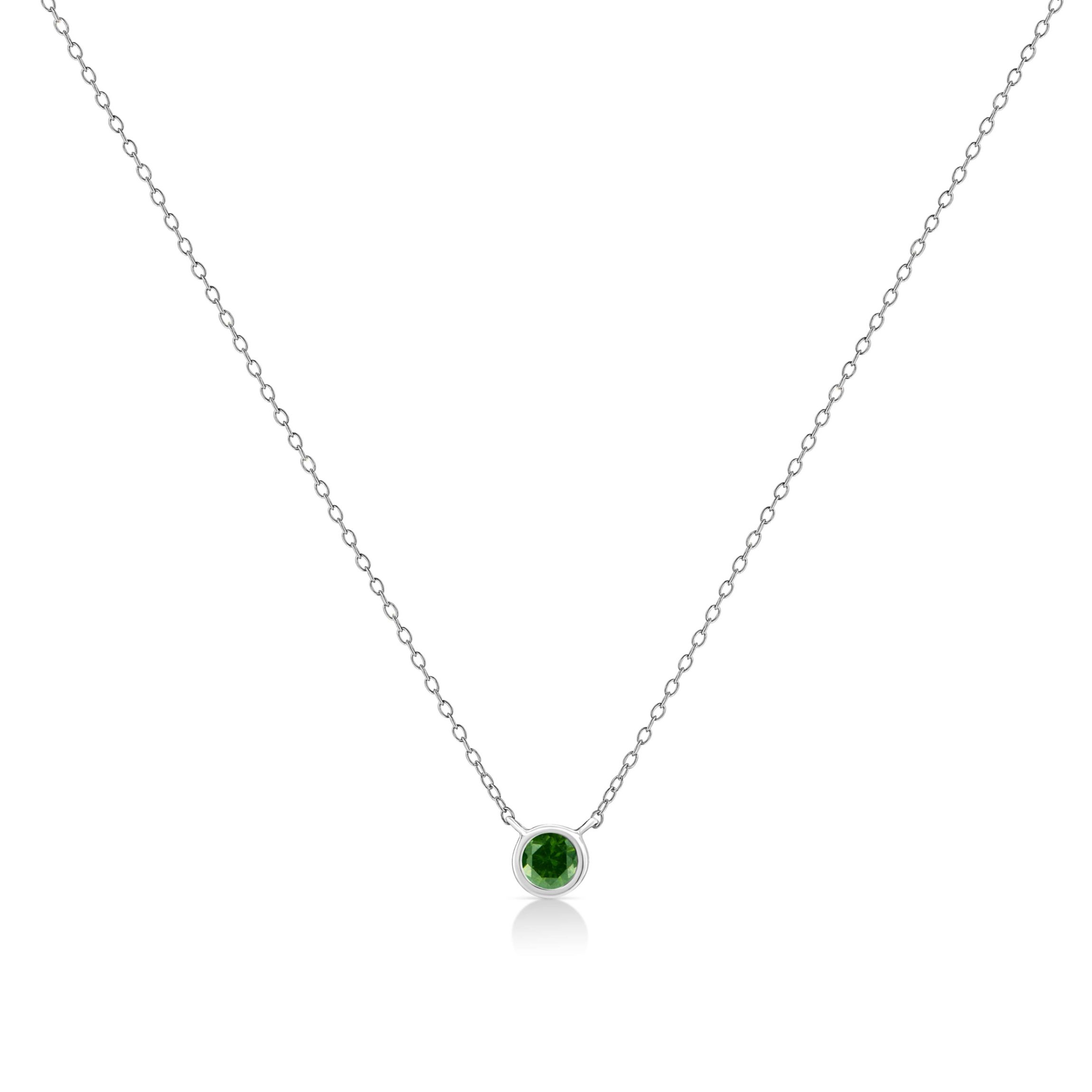 Silver 1/10 Cttw Green Diamond Suspended Bezel-Set Solitaire Pendant Necklace