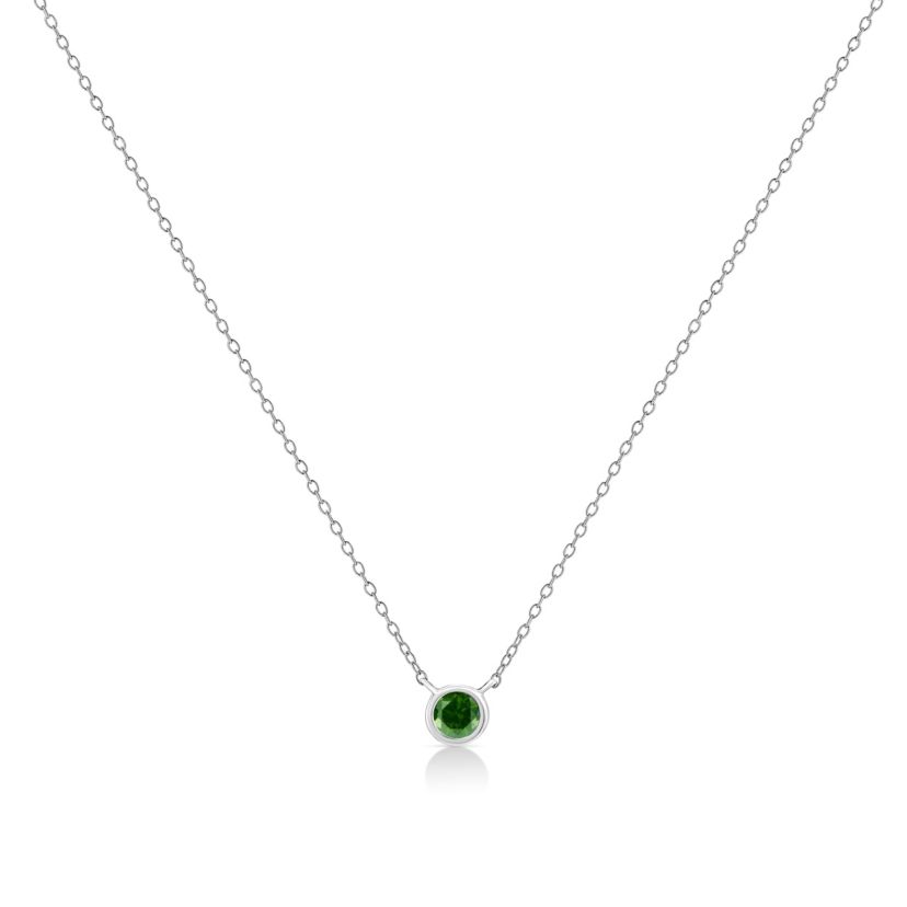 Silver 1/10 Cttw Green Diamond Suspended Bezel-Set Solitaire Pendant Necklace