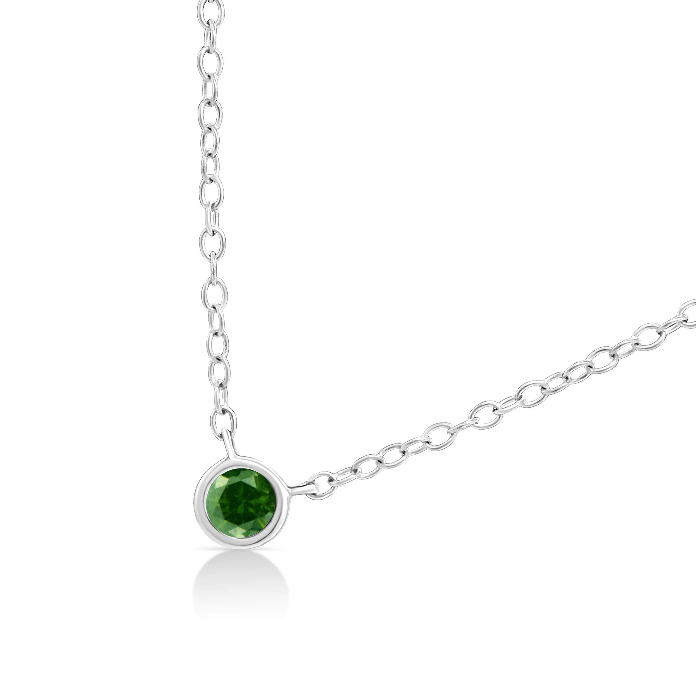Silver 1/10 Cttw Green Diamond Suspended Bezel-Set Solitaire Pendant Necklace