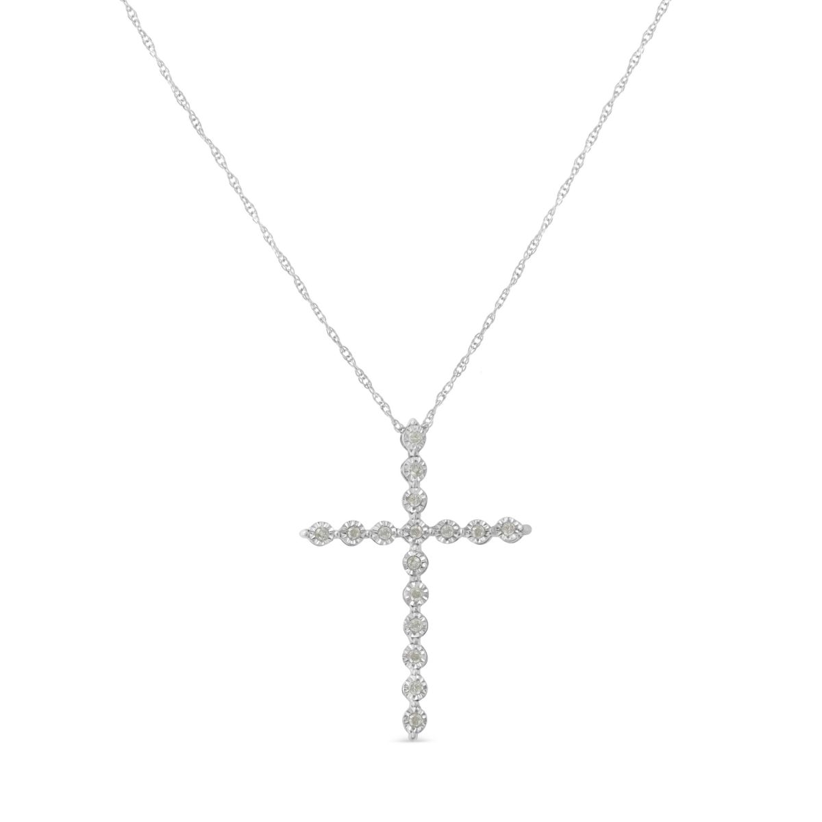 Silver 1/6 Cttw Diamond Miracle-Set Shared Prong Cross 18" Pendant Necklace