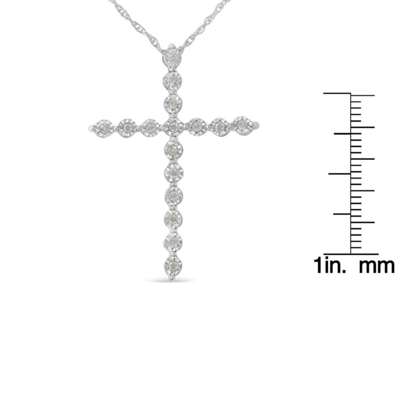 Silver 1/6 Cttw Diamond Miracle-Set Shared Prong Cross 18" Pendant Necklace