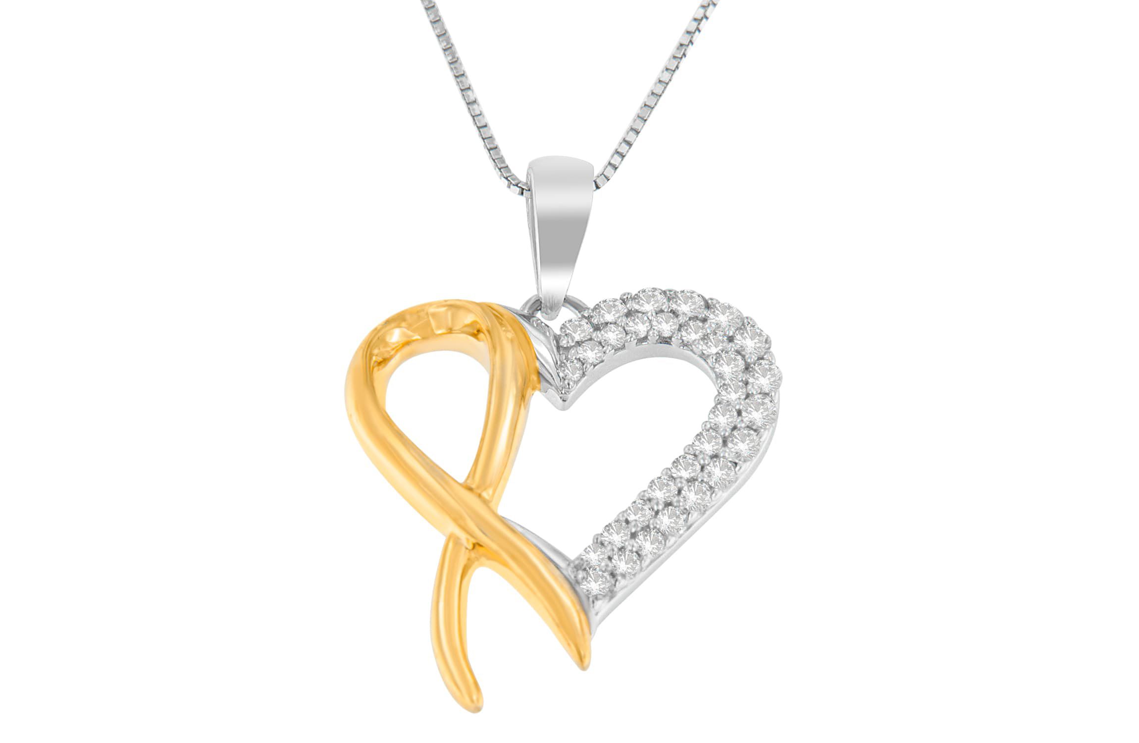 .925 Sterling Silver Two Toned 1/4 cttw Round Cut Diamond Pendant Necklace