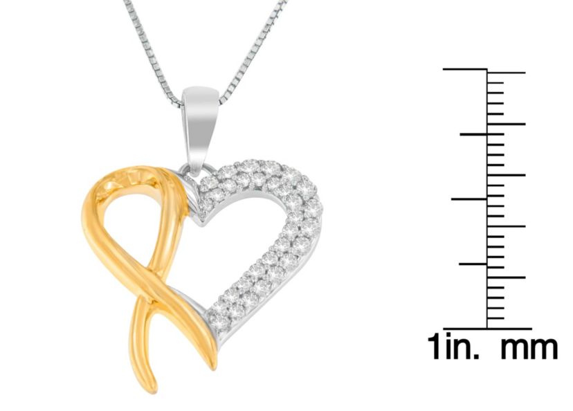 .925 Sterling Silver Two Toned 1/4 cttw Round Cut Diamond Pendant Necklace